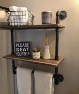 rustic industrial pipe shelf with towel bar for bathroom - 2 tiered wood shelving solution logo
