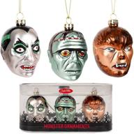 set of 3 blown glass christmas ornaments 🎄 - dracula, werewolf, frankenstein - archie mcphee, with skeleton color логотип