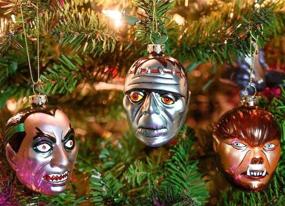 img 2 attached to Set of 3 Blown Glass Christmas Ornaments 🎄 - Dracula, Werewolf, Frankenstein - Archie McPhee, with Skeleton Color