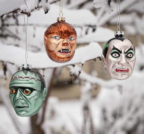 img 1 attached to Set of 3 Blown Glass Christmas Ornaments 🎄 - Dracula, Werewolf, Frankenstein - Archie McPhee, with Skeleton Color