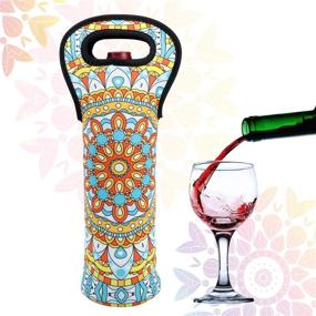 img 3 attached to 🍷 Durable Neoprene Wine Carrier Tote Bag with Bohemian Flower Design - Stylish and Protective Transport Bag for Champagne Bottles - Geometric Patterned Bottle Holder - Ideal for Travel (Bohemian-Set of 3)