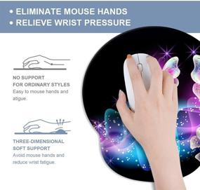 img 1 attached to 🦋 Glowing Night Pink Butterflies Mouse Pad with Wrist Rest Support: Custom Gaming Made Non Slip Rubber Base, Ergonomic Mouse Wrist Rest Pad for Computer Laptop Mousepad