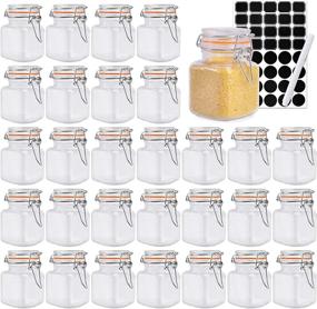 img 4 attached to 🏺 Set of 30 Clear Glass Jars with Airtight Lids and Leak Proof Rubber Gasket - 4 oz Wide Mouth Storage Containers, Hinged Mason Jars for Kitchen Canisters - Includes 1 Pen and 40 Chalk Labels