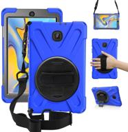 📱 zenrich galaxy tab a 8.0 2018 case - shockproof cover with rotatable kickstand, hand strap & shoulder grip for sm-t387 verizon/sprint - blue logo