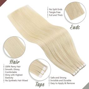 img 3 attached to 💁 Ultimate Ugeat 22 Inch Tape in Hair Extensions: Invisible #60 Platinum Blonde, Full Head Set - 20pcs/50g