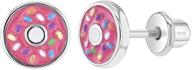 🍩 925 sterling silver fun enamel donut earrings with colorful sprinkles - safe screw back earrings for girls - multi-color stud earrings for kids - fun gift for children logo