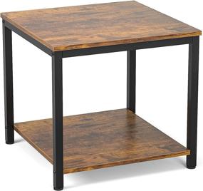 img 4 attached to 🪑 Rustic Brown Square Side Table, Homieasy 2-Tier Coffee Tea End Table Nightstand for Sofa Couch Bed, Metal Wood Accent Modern Industrial Style Side Table for Living Room Bedroom, 20 Inch