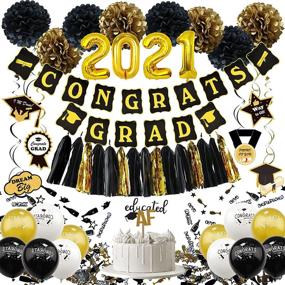 img 4 attached to 🎓 Декорации к выпускному 2021 г.: Поздравляем выпускника - баннер, фольгированные шары, топпер для торта "Образованный AF", свисающие вихры, пушки, бумажные шарики, помпоны, кисти, конфетти - набор для вечеринки по случаю выпуска.