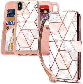 img 4 attached to 📱 Marble iPhone Xs MAX Wallet Case with Magnetic Detachable Case - CASEOWL 2 in 1 Folio Flip Premium PU Leather Wallet Case for iPhone Xs MAX/10s Max 6.5 inch - 9 Card Slots, Wrist Strap