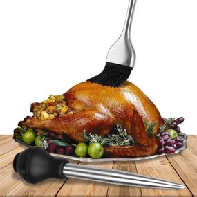 img 2 attached to Home Servz 304 Stainless Steel Turkey Baster Syringe with Cleaning Brush - Food Grade Silicone Bulb & 12 Inch Stainless Steel Handle Silicone BBQ Basting Brush: An Ultimate Kitchen Tool for Flavorful Turkey and BBQ Creations!