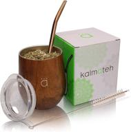 kalmateh yerba mate gourd - double walled stainless steel with bpa free lid, bombilla filter straw & bombilla cleaner (wood, 8 oz) - ultimate yerba mate set for a refreshing and convenient experience логотип