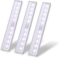 convenient 10led closet motion activated light - battery operated nightlight for stairs, wardrobe, kitchen, hallway - 3 pack white логотип