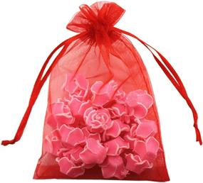 img 4 attached to 100 Drawstring Bags Gold Silver Fabric Jewelry Gift Pouch Candy Pouch Wedding Favors 8x12 Inch (red)