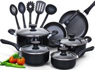 набор посуды cook n home из 15 предметов с антипригарным покрытием и ручками, не нагревающимися - черная коллекция посуды. логотип