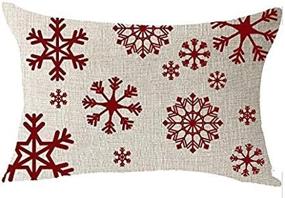 img 2 attached to 🎄 FELENIW Christmas Red Snowflake Winter Cotton Linen Throw Pillow Cover Case 12x20 inches - Festive Decorative Cushion for Home