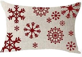 img 3 attached to 🎄 FELENIW Christmas Red Snowflake Winter Cotton Linen Throw Pillow Cover Case 12x20 inches - Festive Decorative Cushion for Home