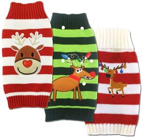 img 3 attached to 🐾 Mikayoo Pet Sweater: Small Dog/Cat Ugly Christmas Sweater, Colorful Horizontal Stripes with Elk and Reindeer Series for the Holiday Season