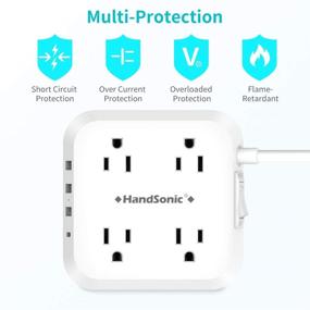 img 2 attached to Компактная силовая полоса HANDSONIC с портами USB - устанавливаемый плоский продлительный кабель для нескольких устройств, 4 розетки, 3 порта USB-A, 1 порт USB-C, кабель длиной 5 футов - идеальная зарядная станция для дома, офиса, общежития и путешествий.