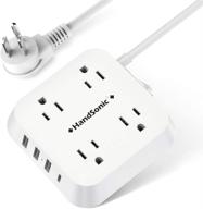 компактная силовая полоса handsonic с портами usb - устанавливаемый плоский продлительный кабель для нескольких устройств, 4 розетки, 3 порта usb-a, 1 порт usb-c, кабель длиной 5 футов - идеальная зарядная станция для дома, офиса, общежития и путешествий. логотип