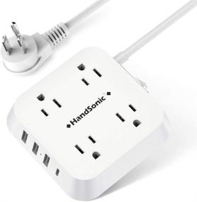 img 4 attached to Компактная силовая полоса HANDSONIC с портами USB - устанавливаемый плоский продлительный кабель для нескольких устройств, 4 розетки, 3 порта USB-A, 1 порт USB-C, кабель длиной 5 футов - идеальная зарядная станция для дома, офиса, общежития и путешествий.