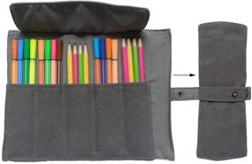 img 2 attached to 🖋️ Enyuwlcm Canvas Stationery Handmade Rollup Pencil Case: Travel Organiser for Fountain Pens and Pencils, Gray