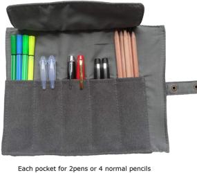 img 3 attached to 🖋️ Enyuwlcm Canvas Stationery Handmade Rollup Pencil Case: Travel Organiser for Fountain Pens and Pencils, Gray