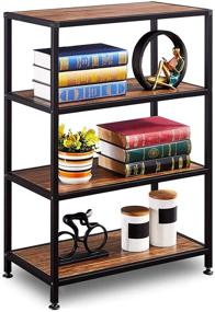 img 4 attached to Rustic 4 Tier Industrial Bookcase in Walnut with 📚 Metal Frame - Ideal for Home and Office by GreenForest