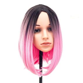 img 3 attached to 💖 SWACC Ombre Colors Straight Short Hair Bob Wig: Synthetic Colorful Cosplay Daily Party Flapper Wig for Women and Kids – Pink