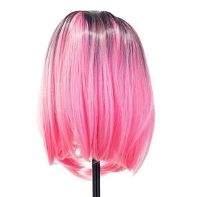 img 1 attached to 💖 SWACC Ombre Colors Straight Short Hair Bob Wig: Synthetic Colorful Cosplay Daily Party Flapper Wig for Women and Kids – Pink