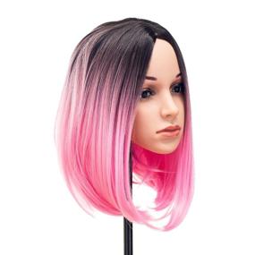 img 2 attached to 💖 SWACC Ombre Colors Straight Short Hair Bob Wig: Synthetic Colorful Cosplay Daily Party Flapper Wig for Women and Kids – Pink