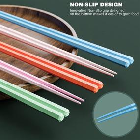 img 1 attached to 🥢 UTWATA 5 Pairs Fiberglass Chopsticks - Dishwasher Safe & Reusable Alloy Sticks Utensil Gift Set - 9 1/2 Inches Hexagon - Colorful Chopstick Set