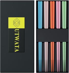 img 4 attached to 🥢 UTWATA 5 Pairs Fiberglass Chopsticks - Dishwasher Safe & Reusable Alloy Sticks Utensil Gift Set - 9 1/2 Inches Hexagon - Colorful Chopstick Set