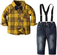 👔 gentleman easter outfit | 4pcs plaid shirt + bowtie + suspender pant set for boys logo