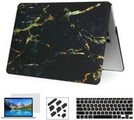 black marble hard shell case for macbook pro 13 inch 2020-2016 (a2338 m1 a2159 a1989 a1706 a1708), including keyboard cover, screen protector, and anti-dust plugs set logo