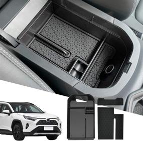 img 4 attached to 📦 D-Lumina RAV4 Center Console Insert Organizer with Anti-Dust Mats - Perfect fit for Toyota RAV-4 2019-2022, Enhanced Armrest Storage Tray