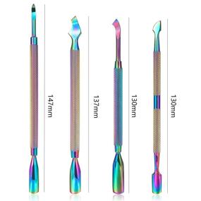 img 3 attached to 4Pcs Dual-End Cuticle Pusher and Cutter Set by SILPECWEE - Stainless Steel Nail Pusher, Cuticle Remover, and Trimmer Kit for Manicure and Pedicure (Rainbow)