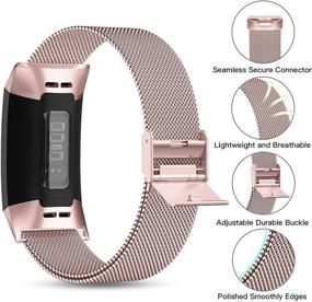 img 3 attached to 🌹 GEAK Stainless Steel Adjustable Metal Clasp Replacement Bands for Fitbit Charge 4/4SE/Charge 3/3SE - Small Rose Gold for Women and Men