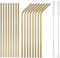 🥤 gold stainless steel straws set - 18 pieces with portable pouch | reusable & suitable for wine and cold drinks | 8 straight, 8 bent, 2 cleaning brushes included logo