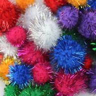 🐾 tech p glitter pom poms sparkle pet toy balls - big size assorted colors, 2 inch with tinsel - 100 pack + 1 pcs coaster: fun and durable playtime for pets! logo
