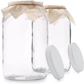 img 3 attached to 🍶 2 Pack - 1 Gallon Glass Jar with Plastic Airtight Lid, Muslin Cloth, and Rubber Band - Wide Mouth for Easy Cleaning - Dishwasher Safe - Ideal for Kombucha, Kefir, Canning, Sun Tea, Fermentation, and Food Storage