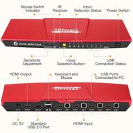 tesmart 4k 4x1 kvm switch hdmi 4 ports 3840 x 2160@30hz with 2 pcs 5ft kvm cables supports usb 2 logo