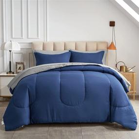 img 2 attached to 🛏️ Uozzi Bedding Bed in a Bag 7-Piece Navy + Gray Comforter Set: Soft Reversible Design, Microfiber Material (Includes Comforter, Pillow Shams, Sheets, Pillowcases)