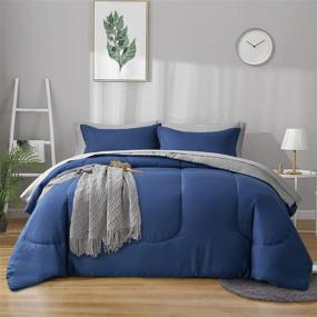 img 4 attached to 🛏️ Uozzi Bedding Bed in a Bag 7-Piece Navy + Gray Comforter Set: Soft Reversible Design, Microfiber Material (Includes Comforter, Pillow Shams, Sheets, Pillowcases)