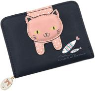 women's cute cat pattern clutch coin purse - small wallet & card organizer (black) logo