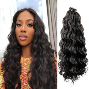 img 4 attached to 🌊 Premium Quality 6 Packs 20" AU-THEN-TIC Ocean Wave Crochet Hair Extensions - Deep Wave & Body Wave Braiding Styles, Synthetic Fiber - Free Gift Included (6-PACK, 1B)