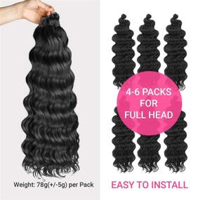 img 3 attached to 🌊 Premium Quality 6 Packs 20" AU-THEN-TIC Ocean Wave Crochet Hair Extensions - Deep Wave & Body Wave Braiding Styles, Synthetic Fiber - Free Gift Included (6-PACK, 1B)