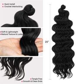 img 2 attached to 🌊 Premium Quality 6 Packs 20" AU-THEN-TIC Ocean Wave Crochet Hair Extensions - Deep Wave & Body Wave Braiding Styles, Synthetic Fiber - Free Gift Included (6-PACK, 1B)