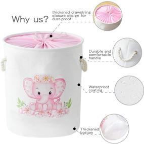 img 3 attached to 🐘 Large Pink Elephant Laundry Basket for Kids and Baby - Collapsible, Waterproof, and Handles - Round Linen Storage Hamper for Toddler