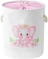🐘 large pink elephant laundry basket for kids and baby - collapsible, waterproof, and handles - round linen storage hamper for toddler logo