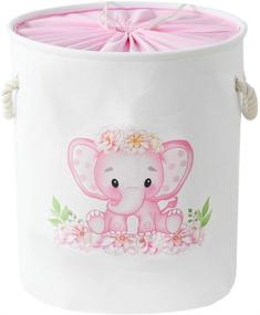 img 4 attached to 🐘 Large Pink Elephant Laundry Basket for Kids and Baby - Collapsible, Waterproof, and Handles - Round Linen Storage Hamper for Toddler